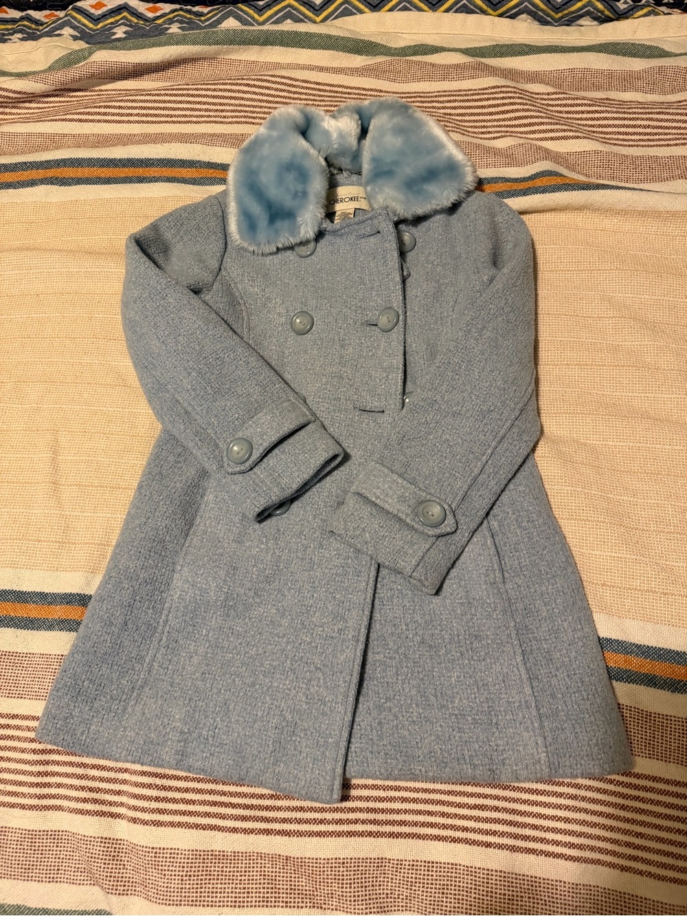 Cherokee Light Blue Faux Fur Trim Coat